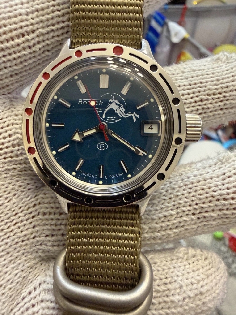 Vostok Amphibia 420059 Scuba Dude Automatic Russian Men Diver Watch Teal Blue